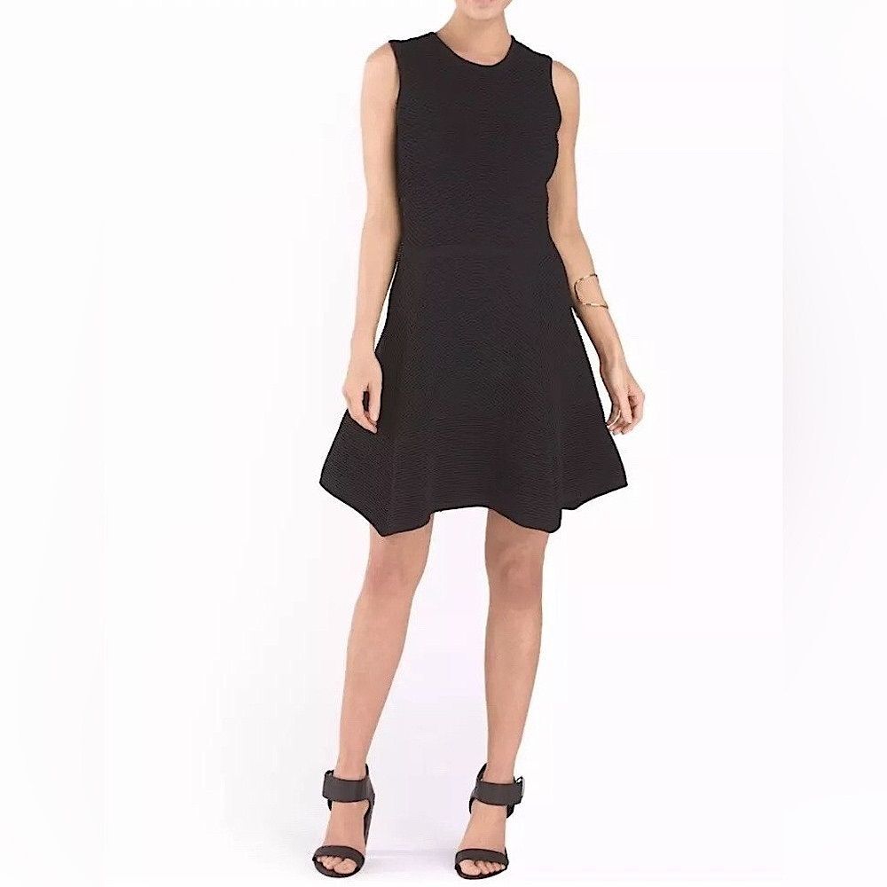 Torn By Ronny Kobo Textured Ribbed Fit & Flare Sleeveless Black Dress Size Small